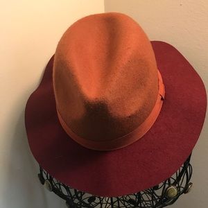 Burnt orange and red hat